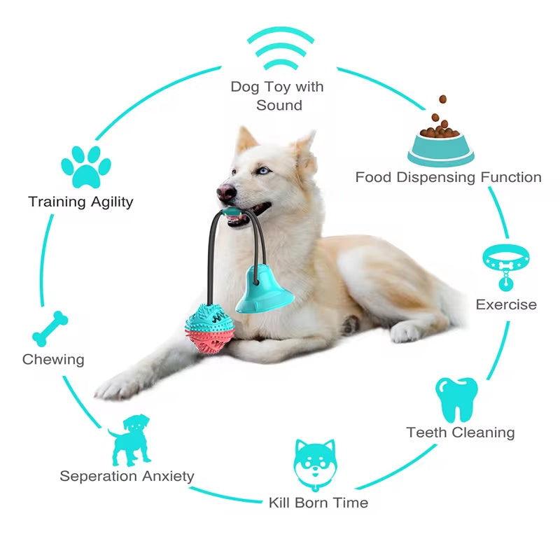 Large Interactive Dog Ball Toy with Suction Cup and Chew Rope - Slow Feeder and Dental Care for Large Breeds like Golden Retrievers.