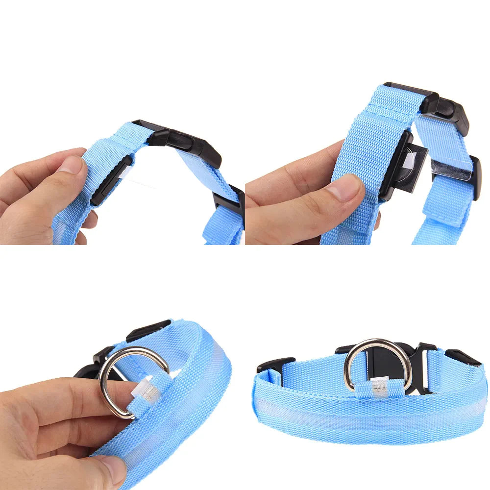 LED Adjustable Dog Collar Blinking Flashing Light up Glow Pets Safety Waterproof.