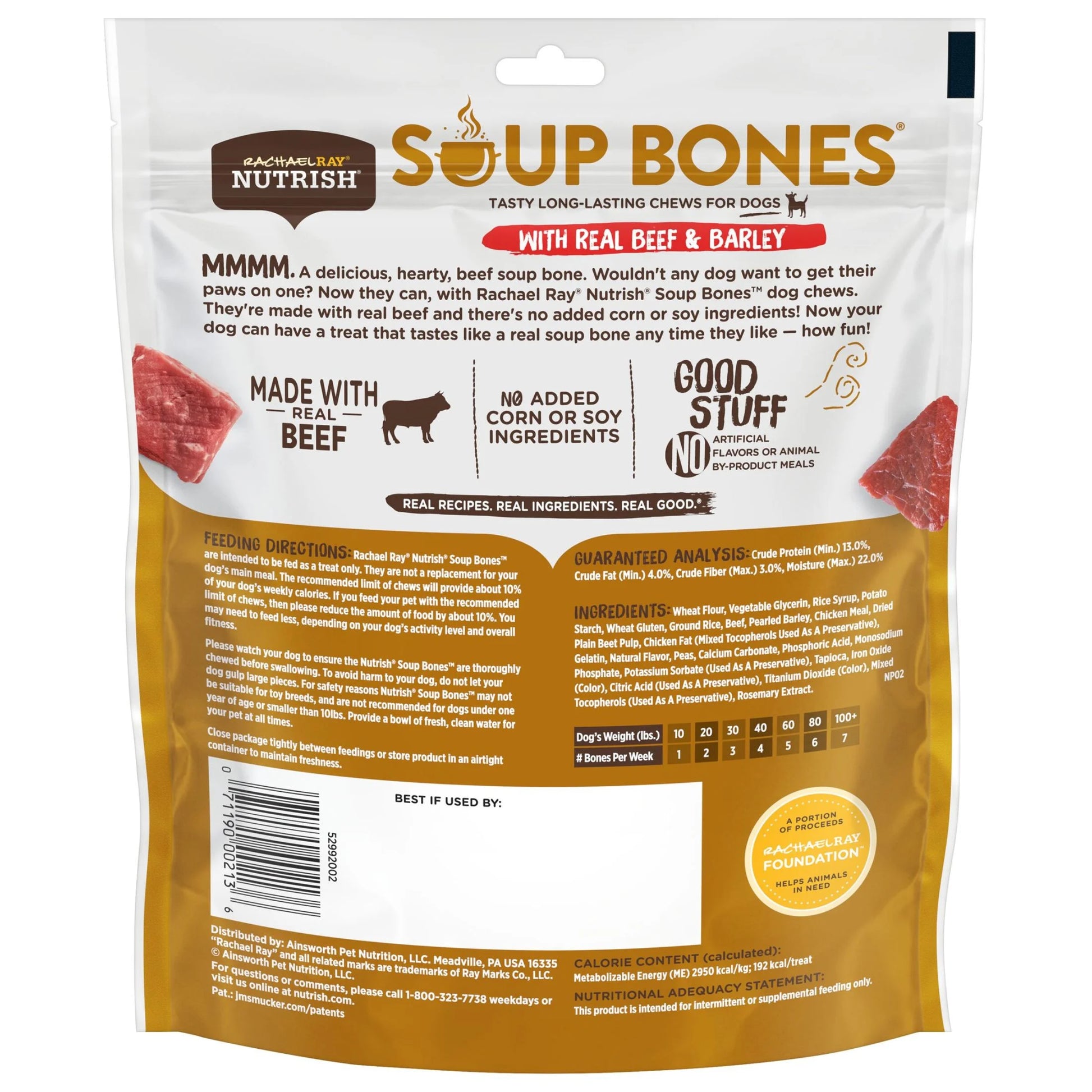 Rachael Ray  Soup Bones with Real Beef & Barley, 11 Dry Dog Chews.