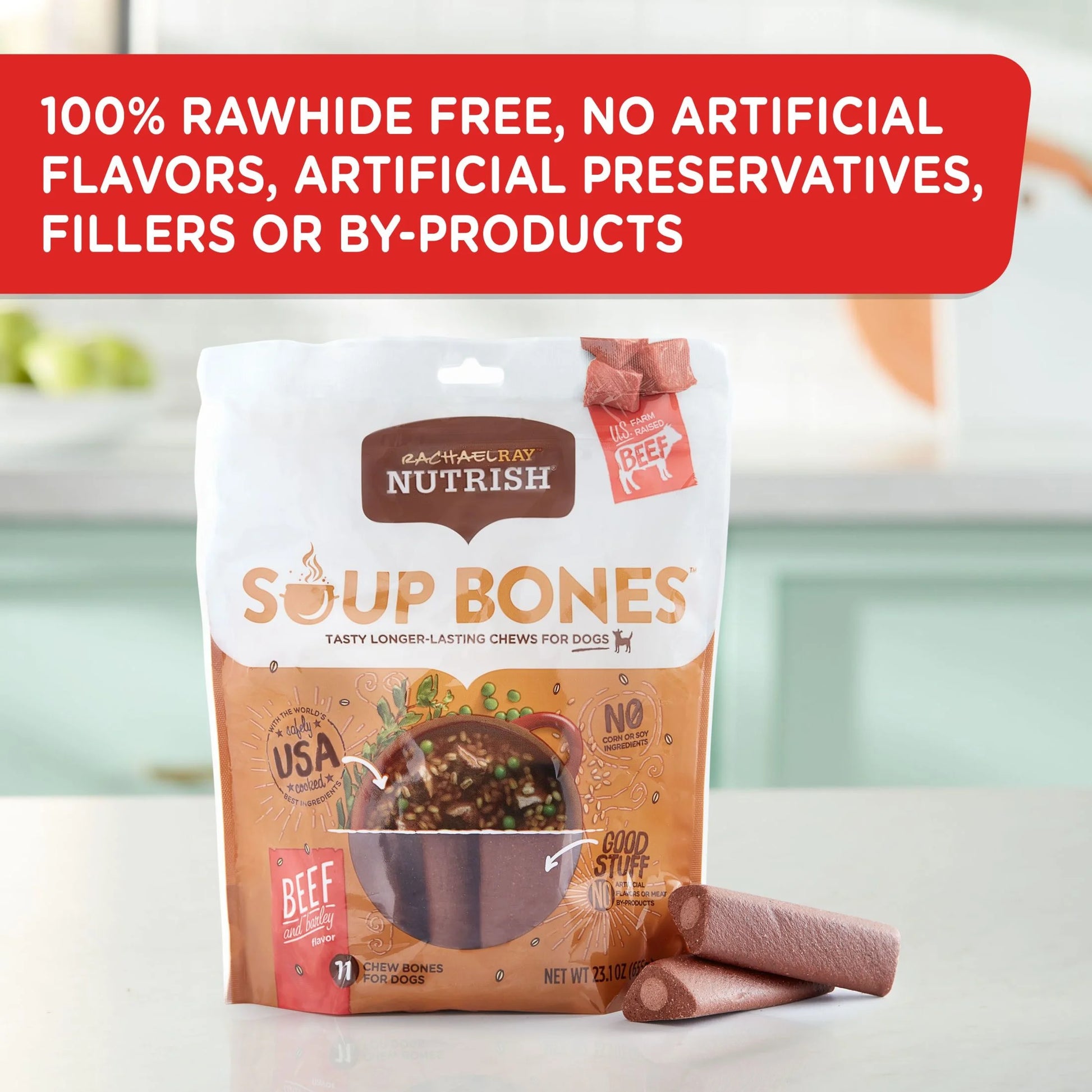 Rachael Ray  Soup Bones with Real Beef & Barley, 11 Dry Dog Chews.