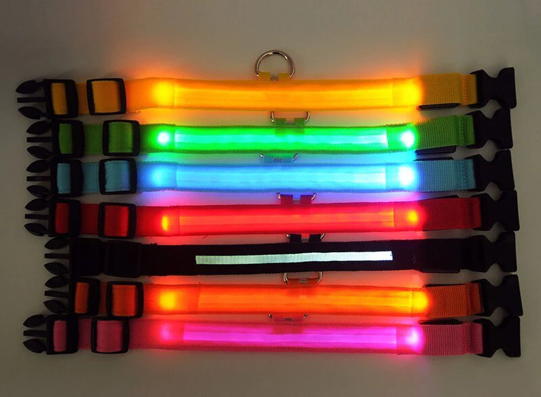 LED Adjustable Dog Collar Blinking Flashing Light up Glow Pets Safety Waterproof.