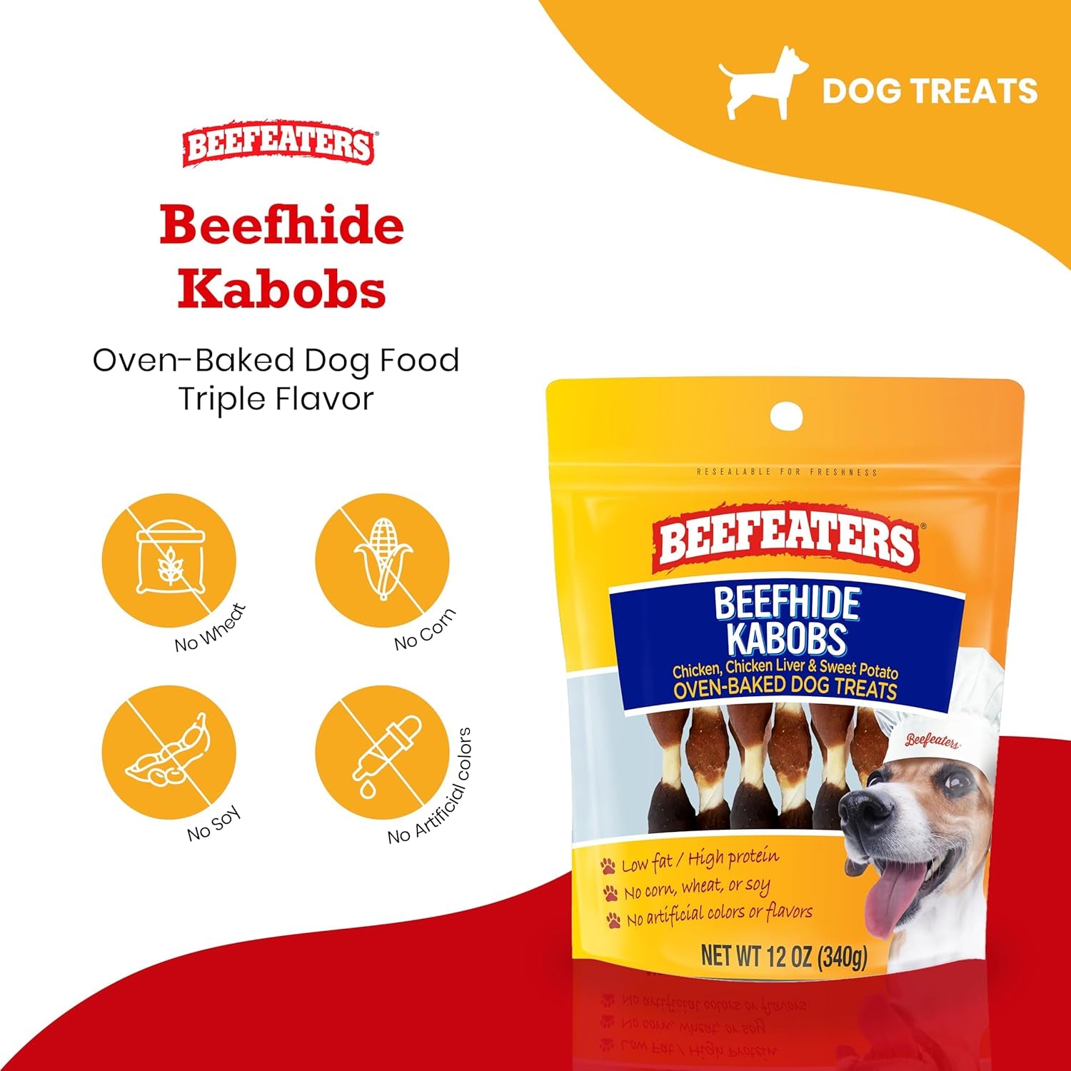 Dog Treats - Beefhide Kabobs 12Oz Baked | Dog Food with Real Chicken, Liver & Sweet Potato | Long-Lasting Chew | Promotes Dental Health | Dog Training Treats for All Dog Sizes