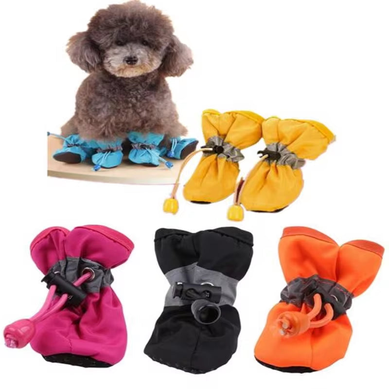 New 4Pcs Waterproof Pet Dog Shoes Anti-Slip Rain Snow Boot Thick Warm for Small Cats Dogs Puppy Dog Socks Booties.