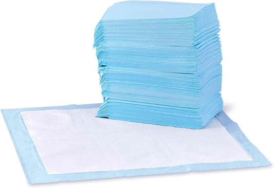 Dog and Puppy Pee Pads with Leak-Proof Quick-Dry Design for Potty Training, Standard Absorbency, Regular Size, 22 X 22 Inches, Pack of 100, Blue & White.