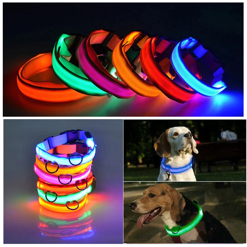 LED Adjustable Dog Collar Blinking Flashing Light up Glow Pets Safety Waterproof.