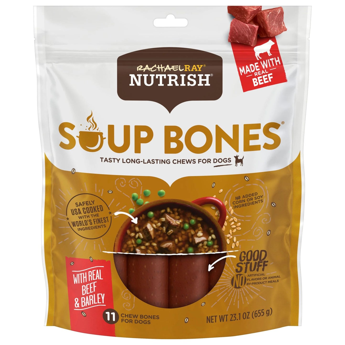 Rachael Ray  Soup Bones with Real Beef & Barley, 11 Dry Dog Chews.