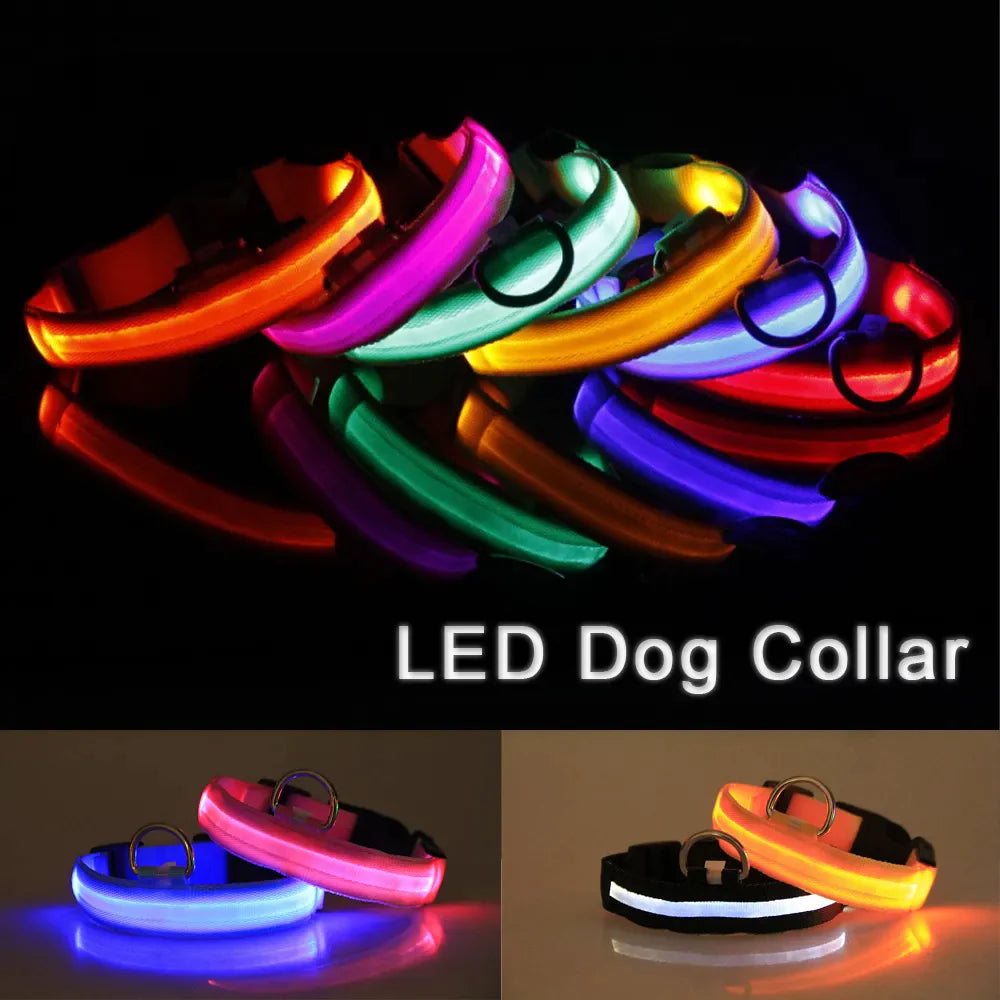 LED Adjustable Dog Collar Blinking Flashing Light up Glow Pets Safety Waterproof.