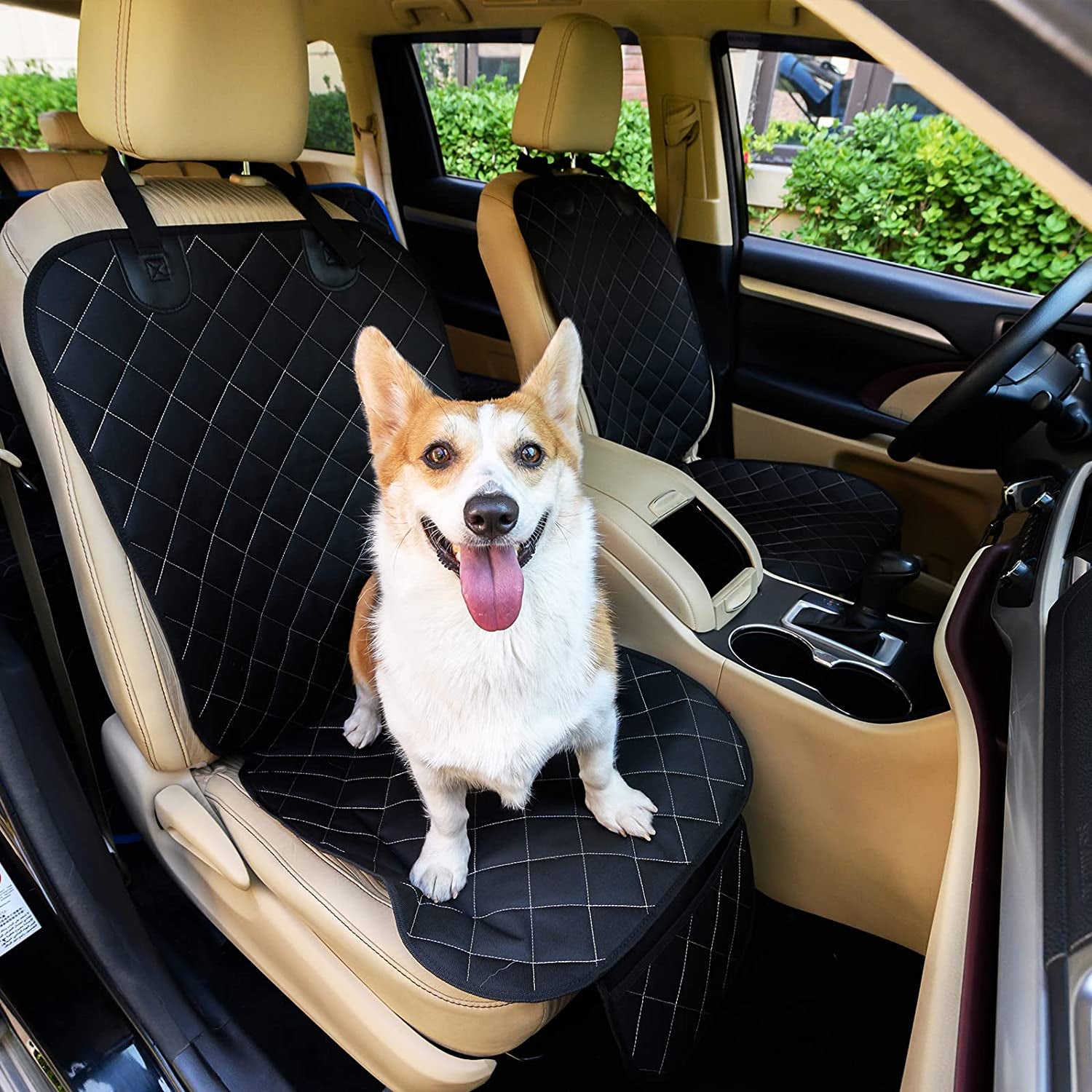 2Pcs Front Seat Covers, Front Dog Car Seat Cover, Durable Pet Car Seat Protectors with Anti-Slip Backing for Car SUV (Black)