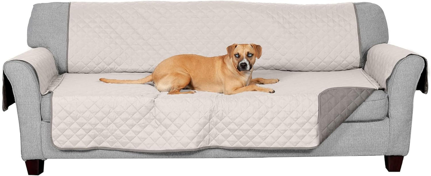 Water-Resistant & Reversible Large Sofa/Couch Cover Protector for Dogs, Cats, & Children - Two-Tone Pinsonic Quilted Living Room Furniture Cover - Gray/Mist, Large Sofa