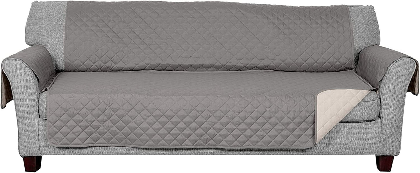 Water-Resistant & Reversible Large Sofa/Couch Cover Protector for Dogs, Cats, & Children - Two-Tone Pinsonic Quilted Living Room Furniture Cover - Gray/Mist, Large Sofa