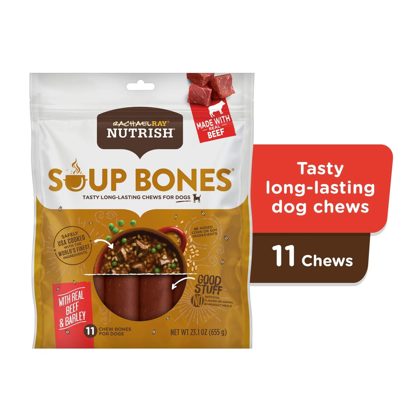 Rachael Ray  Soup Bones with Real Beef & Barley, 11 Dry Dog Chews.