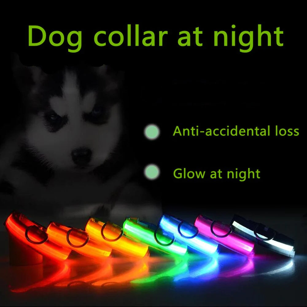 LED Adjustable Dog Collar Blinking Flashing Light up Glow Pets Safety Waterproof.