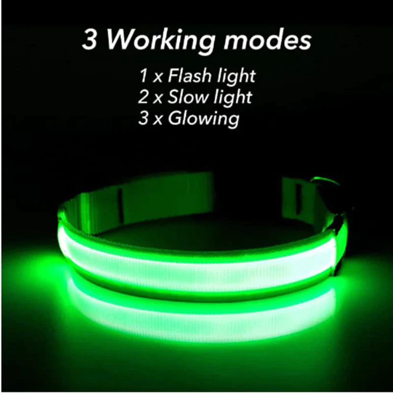 LED Adjustable Dog Collar Blinking Flashing Light up Glow Pets Safety Waterproof.