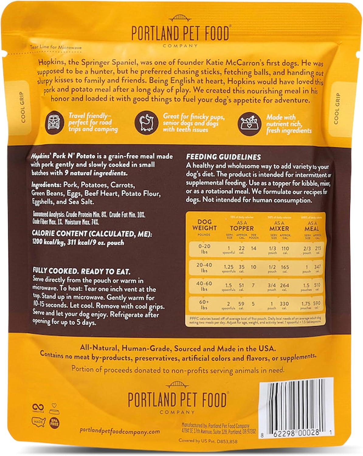 Hopkin'S Pork N’ Potato Wet Dog Food Pouches - Human-Grade, Grain-Free Dog Food Toppers, Mixers, and Meals for Dogs - Fresh Dog Food Made in the USA - 5-Pack.