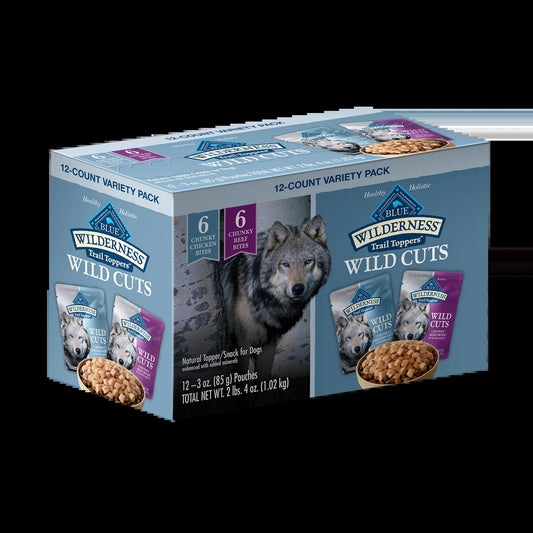 Wilderness Trail Toppers Wild Cuts High Protein Chunky Bites Beef & Chicken Wet Dog Food Variety Pack, Grain-Free, 3 Oz. Pouches (12 Pack)