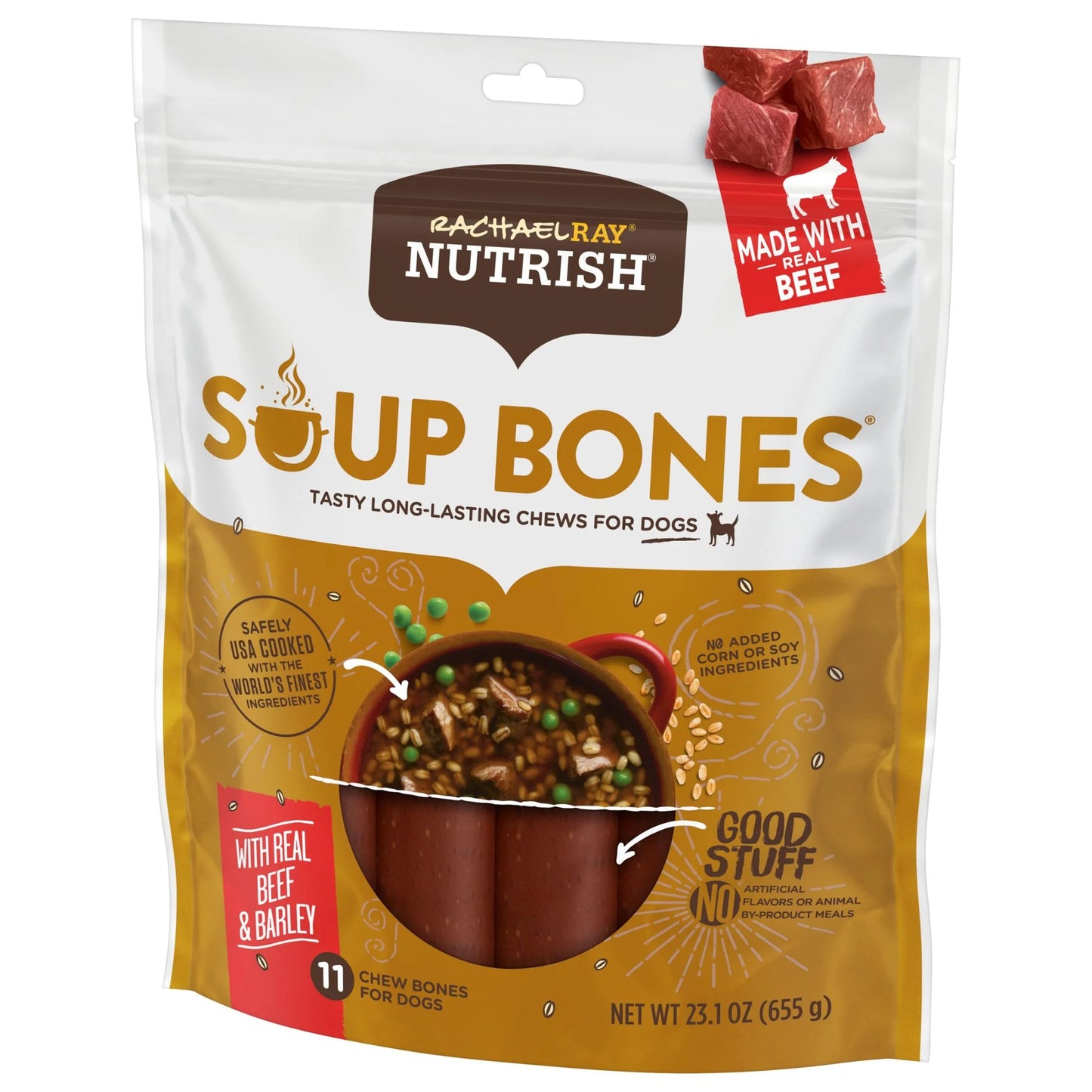 Rachael Ray  Soup Bones with Real Beef & Barley, 11 Dry Dog Chews.