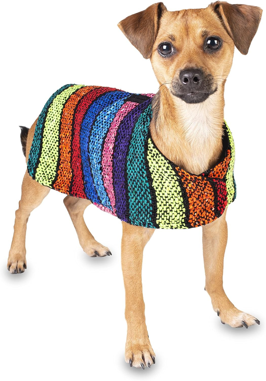 Handmade Dog Poncho from Authentic Mexican Blanket - Dog Clothes – Chihuahua Coat - Costume - Sweater - Vest (Multi Color, XXS)