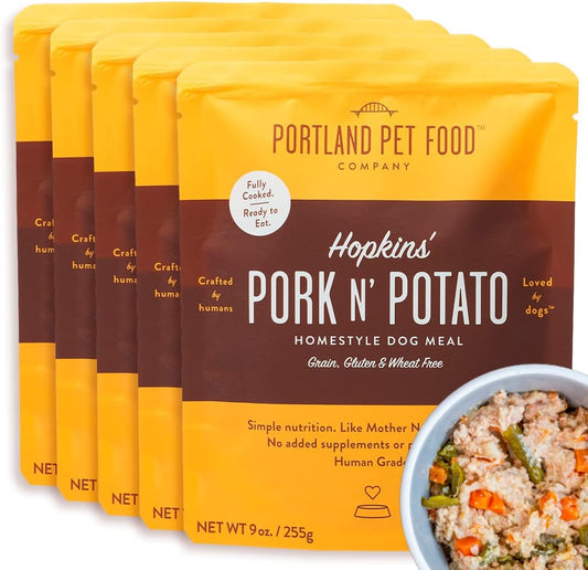 Hopkin'S Pork N’ Potato Wet Dog Food Pouches - Human-Grade, Grain-Free Dog Food Toppers, Mixers, and Meals for Dogs - Fresh Dog Food Made in the USA - 5-Pack.