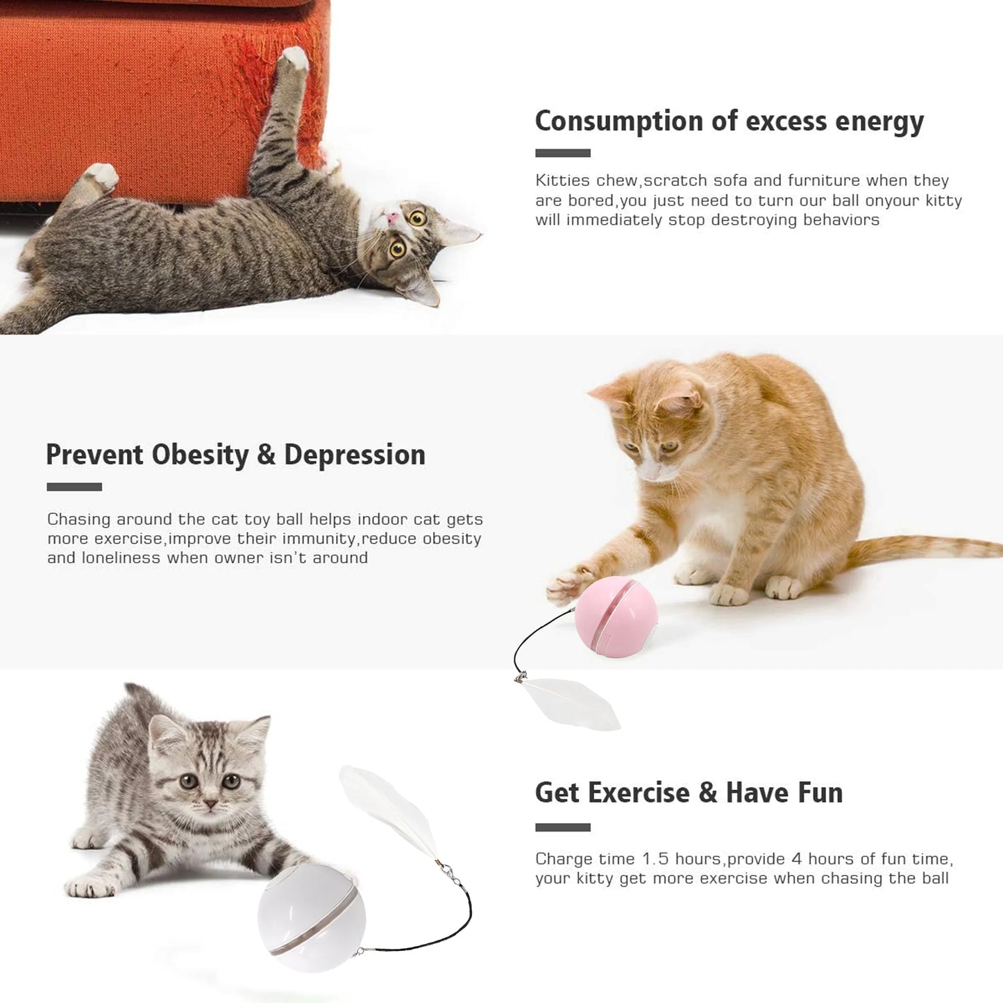 Electric Cat Ball Toys, Interactive Self Auto Rotating Intelligent Cat Ball Toys for Pet Dogs, Cats, Smart Indoor Rolling Cat Toy for Home Bedroom.