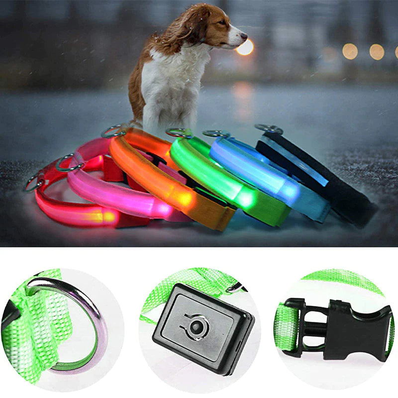 LED Adjustable Dog Collar Blinking Flashing Light up Glow Pets Safety Waterproof.