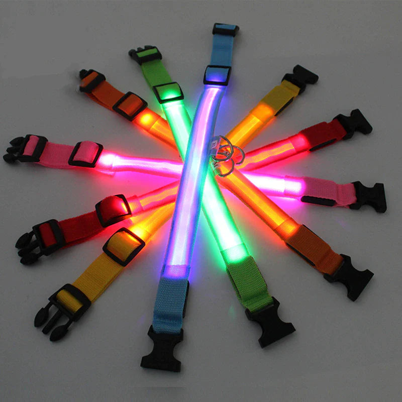 LED Adjustable Dog Collar Blinking Flashing Light up Glow Pets Safety Waterproof.