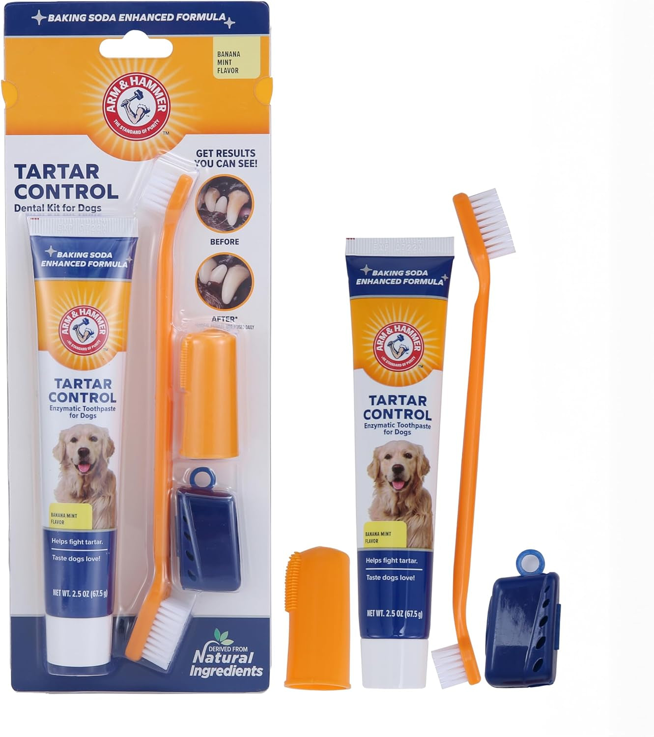 for Pets Tartar Control Kit for Dogs Contains Toothpaste, Toothbrush & Fingerbrush Reduces Plaque & Tartar Buildup, 3-Piece Kit, Banana Mint Flavor (Pack of 1).