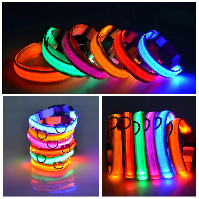 LED Adjustable Dog Collar Blinking Flashing Light up Glow Pets Safety Waterproof.