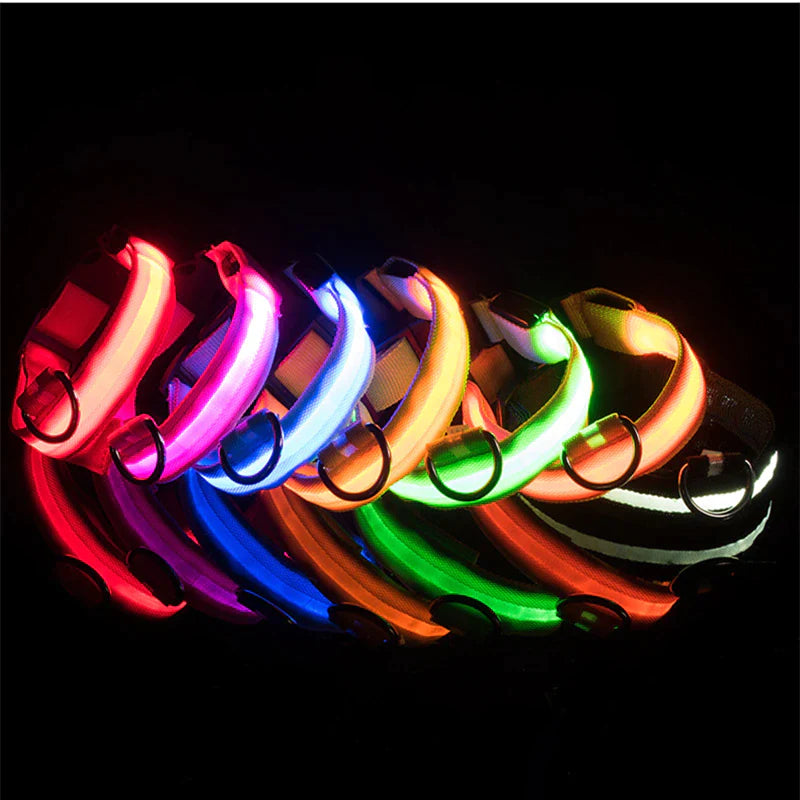 LED Adjustable Dog Collar Blinking Flashing Light up Glow Pets Safety Waterproof.