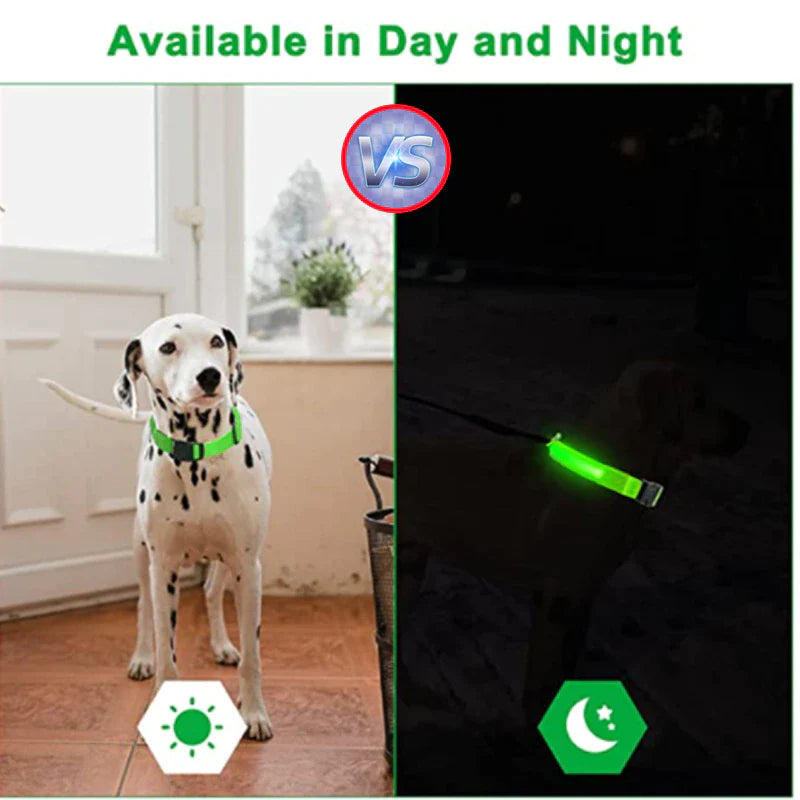 LED Adjustable Dog Collar Blinking Flashing Light up Glow Pets Safety Waterproof.