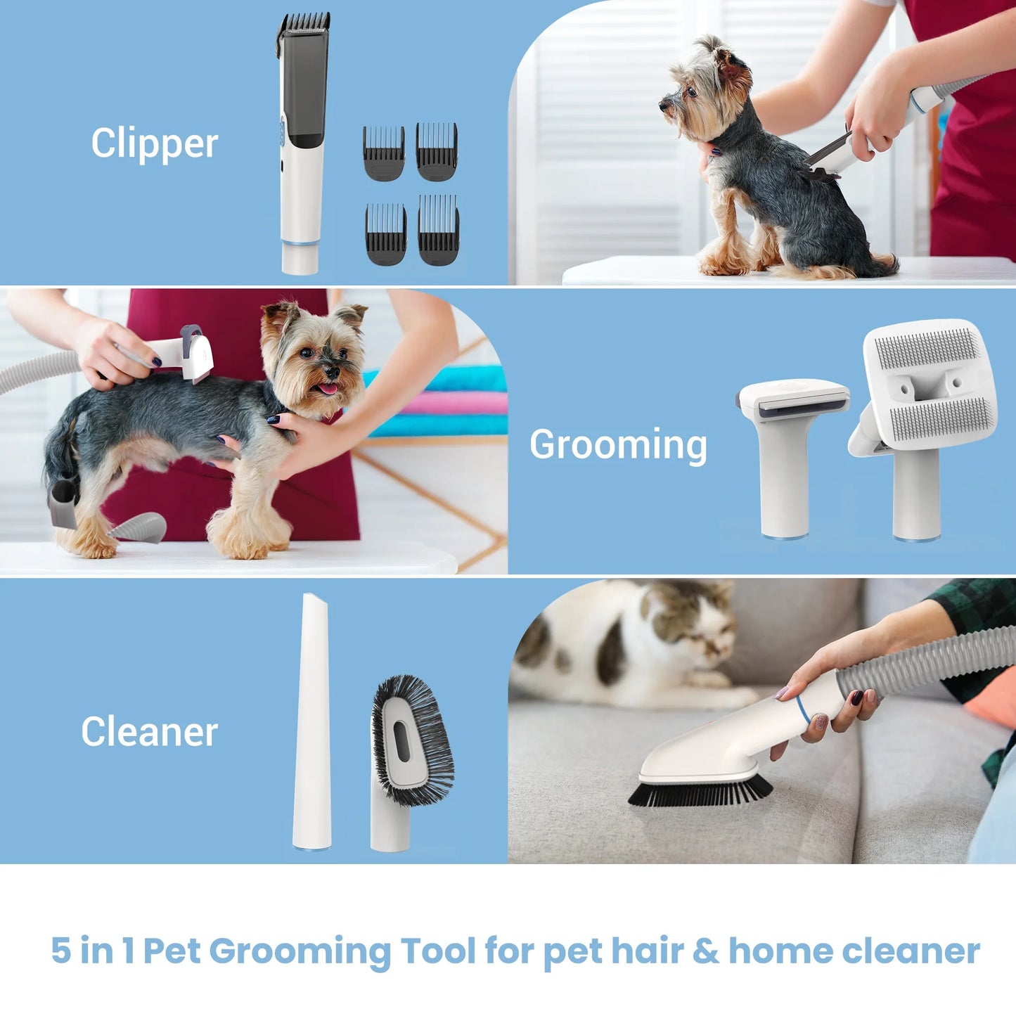 Pet Grooming Vacuum & 12KPA Powerful Suction Pet Hair Vacuum with 5 Dog Grooming Tools for Pets Vacuum for Shedding Grooming.