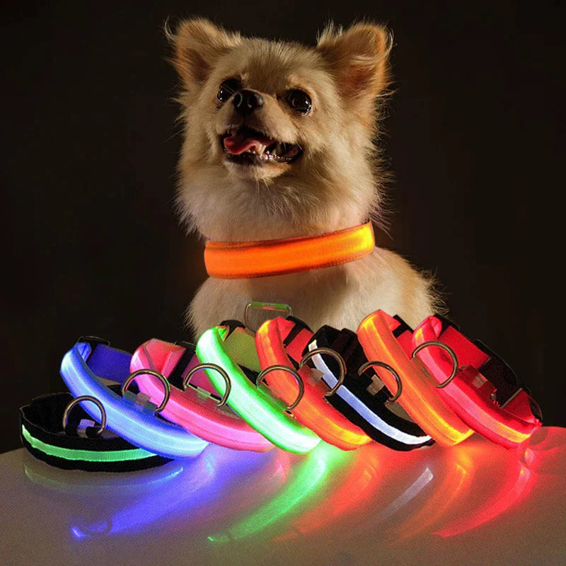 LED Adjustable Dog Collar Blinking Flashing Light up Glow Pets Safety Waterproof.